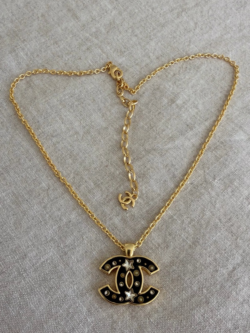 CHANEL Gold Chain Necklace with Black Enamel CC Logo Pendant - Picture 7 of 10